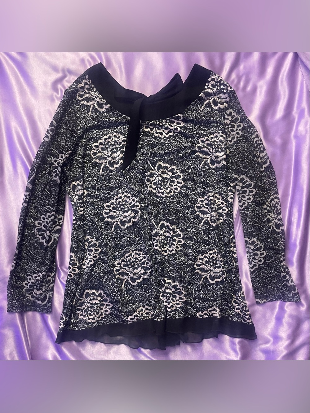 Vintage Y2K Floral Lace Sheer mesh Split Back whimsigoth Fairycore goth Top XL